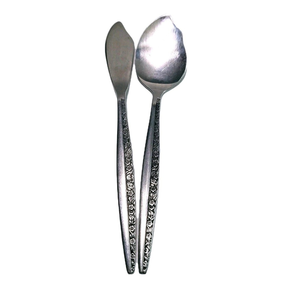 VTG Coventry Bouquet Stainless Japan Floral Serving Sugar Spoon & Butter Knife